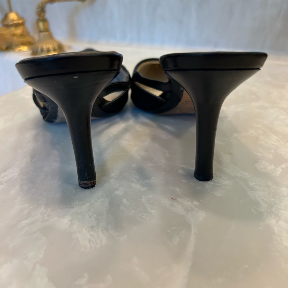 Gucci heeled slides, Black Leather and Canvas, Preowned, Sz 8.5 B - Picture 4 of 14